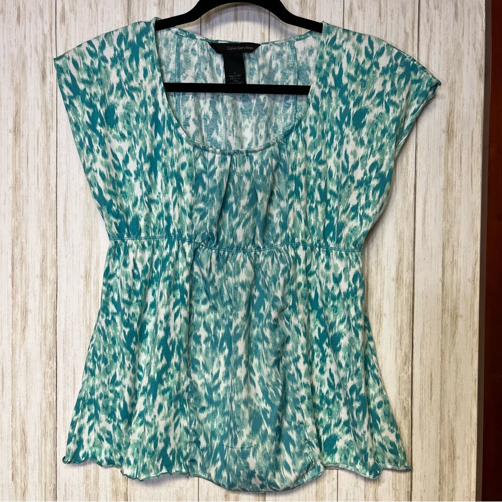 Calvin Klein Jeans Teal & Mint Knit Babydoll Top Size M